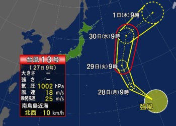 Tufão de n°13 surge no sul do Japão