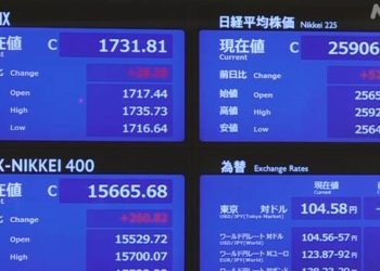 Índice Nikkei da bolsa de valores de Tóquio alcança marca histórica na segunda-feira