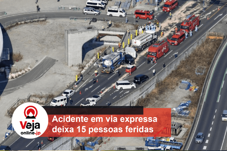 Acidente envolvendo 20 veículos, deixa 15 pessoas feridas em via expressa no oeste do Japão