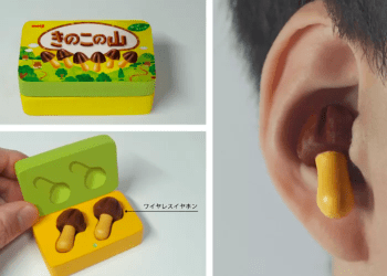 Meiji lança fones de ouvido em forma de cogumelo baseados no popular chocolate Kinoko no Yama