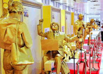 Estátuas humanas chamam atenção em Osaka para alertar sobre os perigos de longos períodos na mesma postura